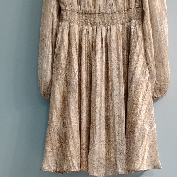 In loom Beige and Gold Paisley V-Neck Midi Dress Excellent Condition Size Small - Picture 6 of 6